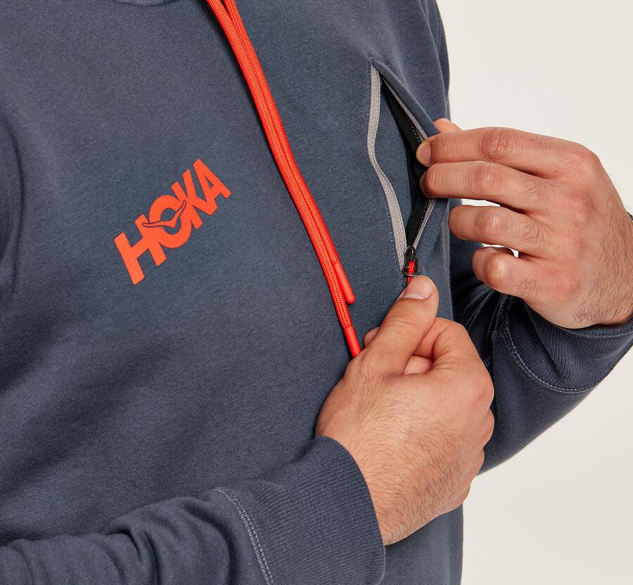 Hoka One One Kapşonlu Sweatshirt Erkek Mavi - Performance - DE1695704